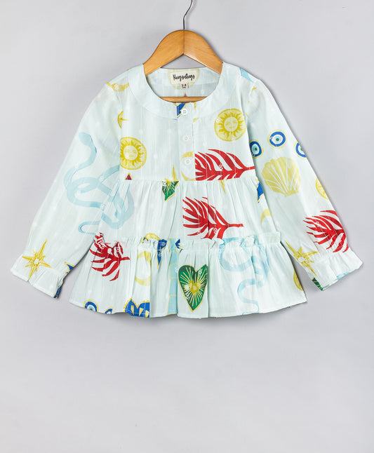 EVIL EYE AND COSMIC PRINT FULL SLEEVES TOP