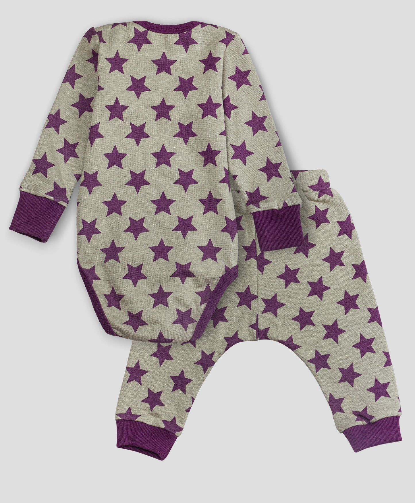 GREY PURPLE STAR PRINT OENSIE AND PJ INFANT SET