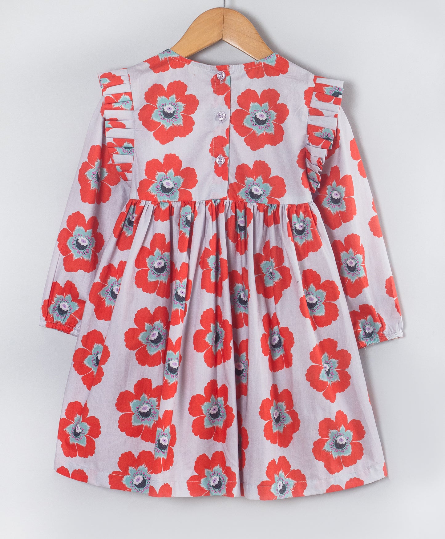 ALL OVER RED FLOWER PRINT DRESS WITH A BOW AT WAIST