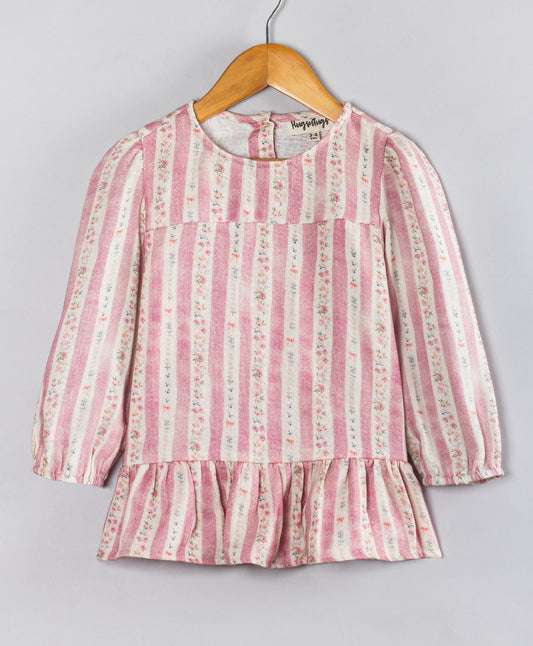 PINK STRIPE PEPLUM TUNIC TOP