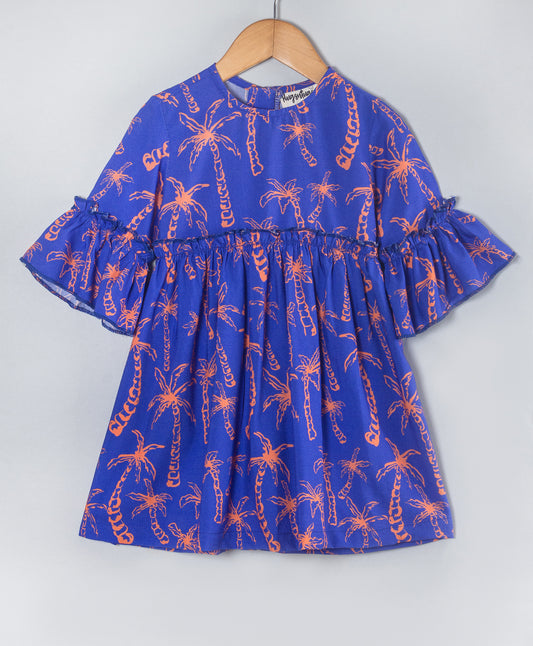 ROYAL BLUE PALM TREE PRINT DRESS