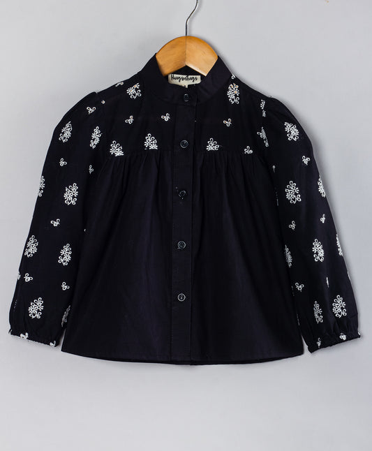 BLACK SCHIFFLI FULL SLEEVES TOP