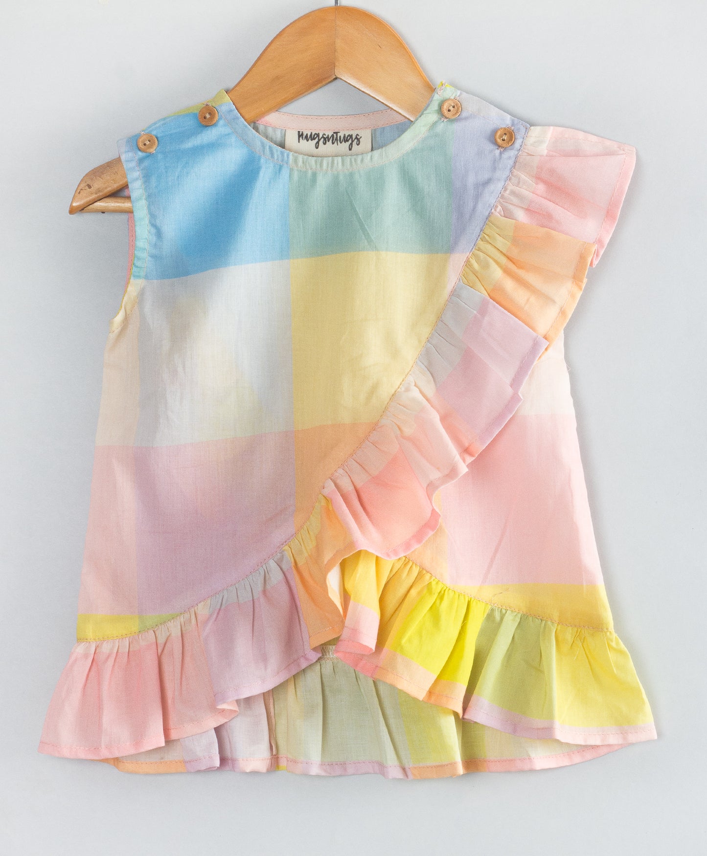 MULTI CHECK PRINT TOP WITH FRILL ACCROSS FRONT