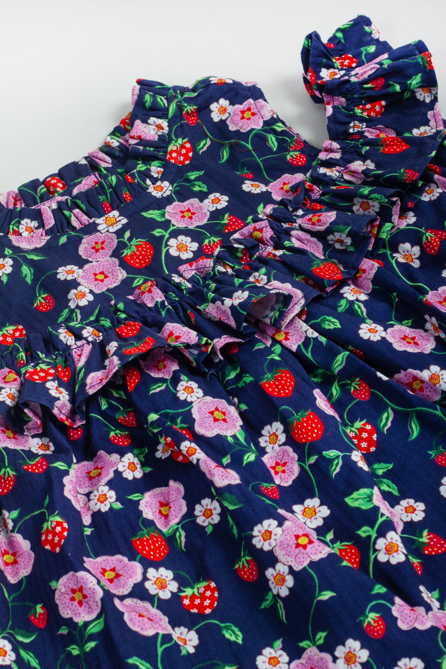 NAVY STRAWBERRY AND FLOWER PRINT TOP