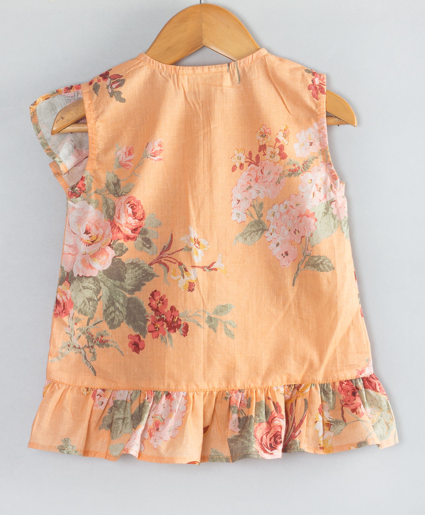 ORANGE FLOWER PRINT RUFFLE TOP