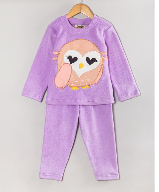 OWL PATCHWORK LILAC FLEECE SET