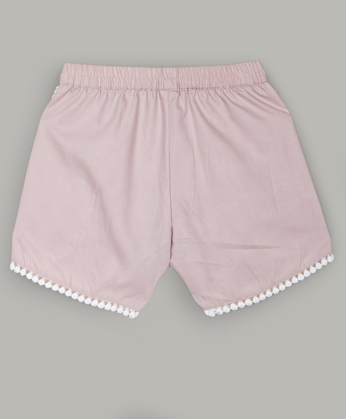 LIGHT PINK SHORTS WITH WHITE LACE AT SEAMS