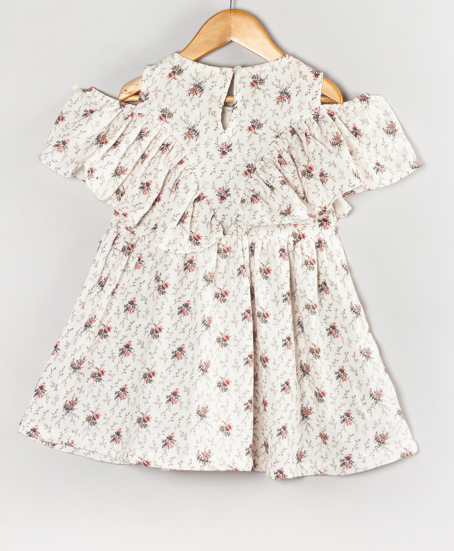 WHITE SPACED OUT FLOWER PRINT COLD SHOULDER DRESS