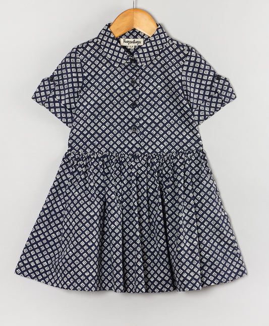 GEOMETRIC PRINT HALD SLEEVES DRESS