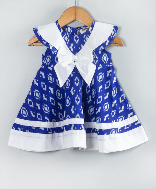 ROYAL BLUE PRINTED INFANT DRESS WITH BOW