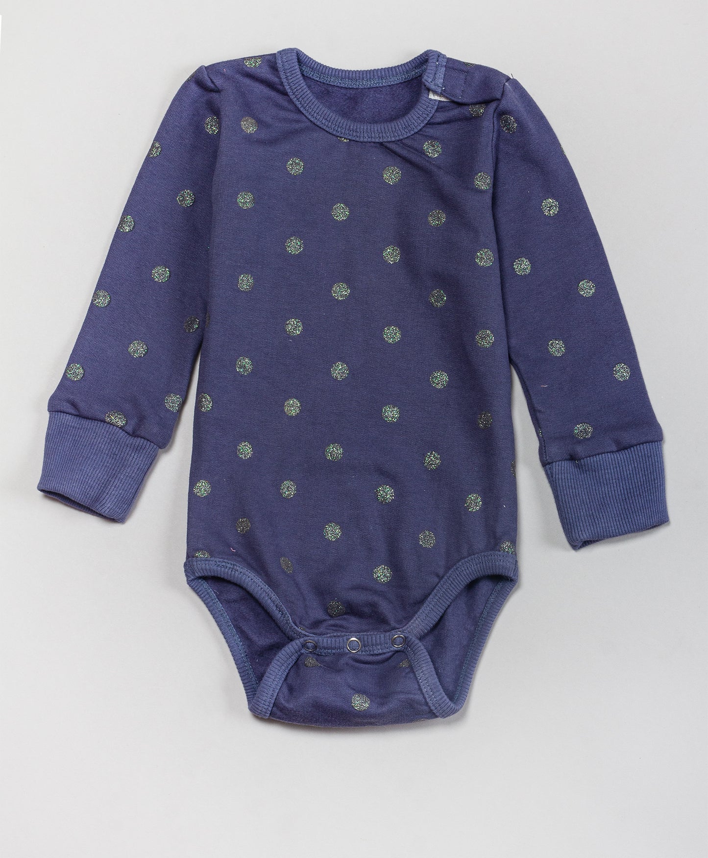 NAVY SHINEY DOT ROMPER AND PJ SET