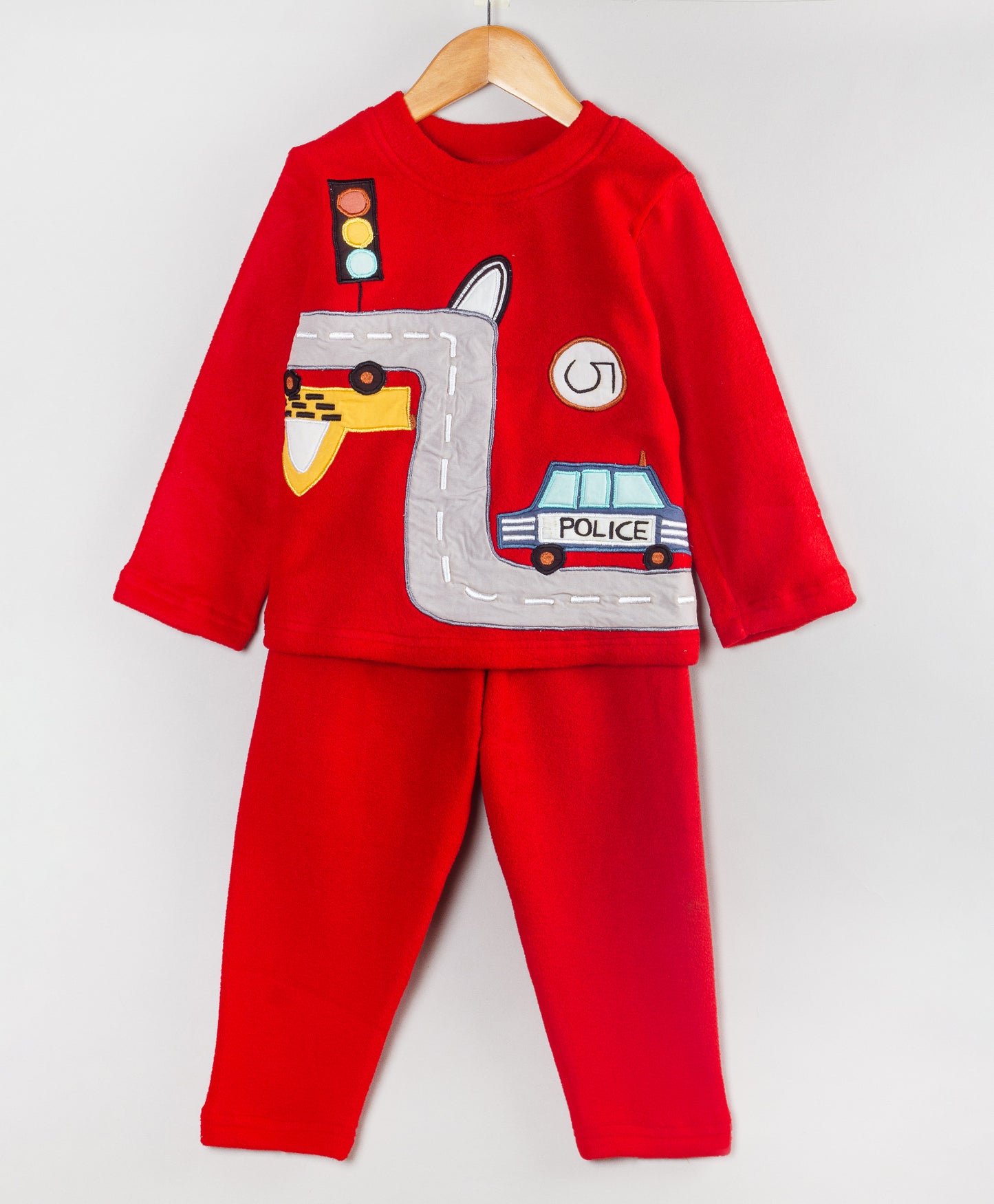 CAR DRIVE PATCHWORK RED FLEECE SET