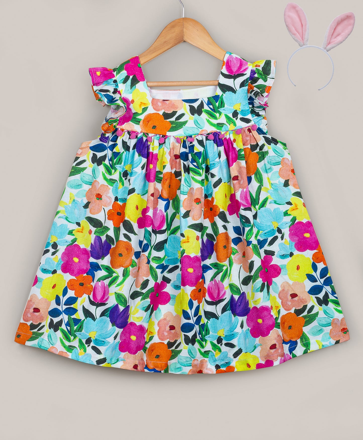 Bright flower print dress with square neck