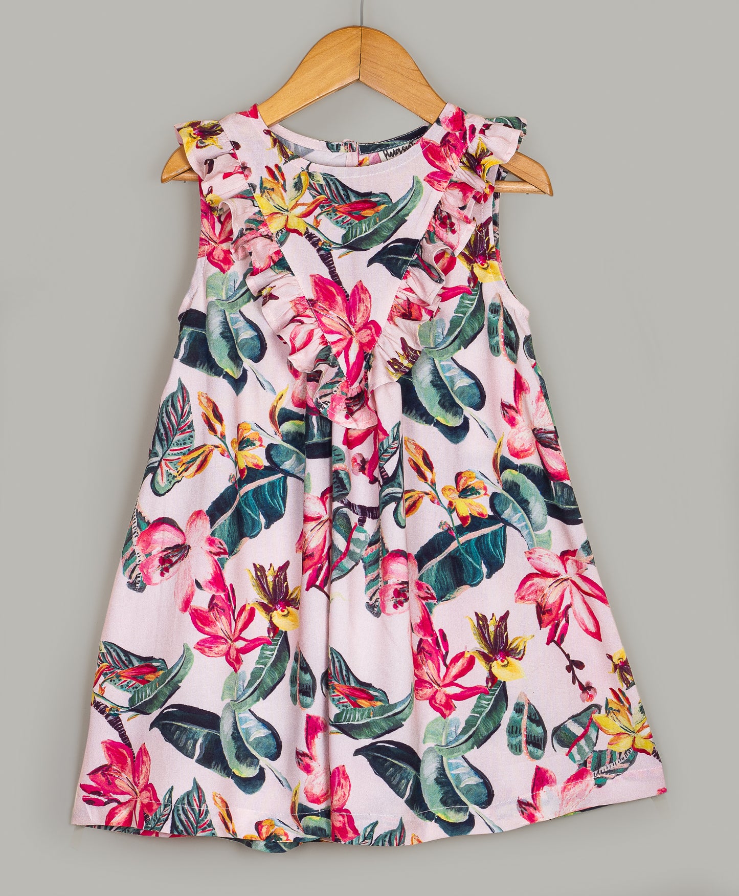Beach floral print dress with frills at front