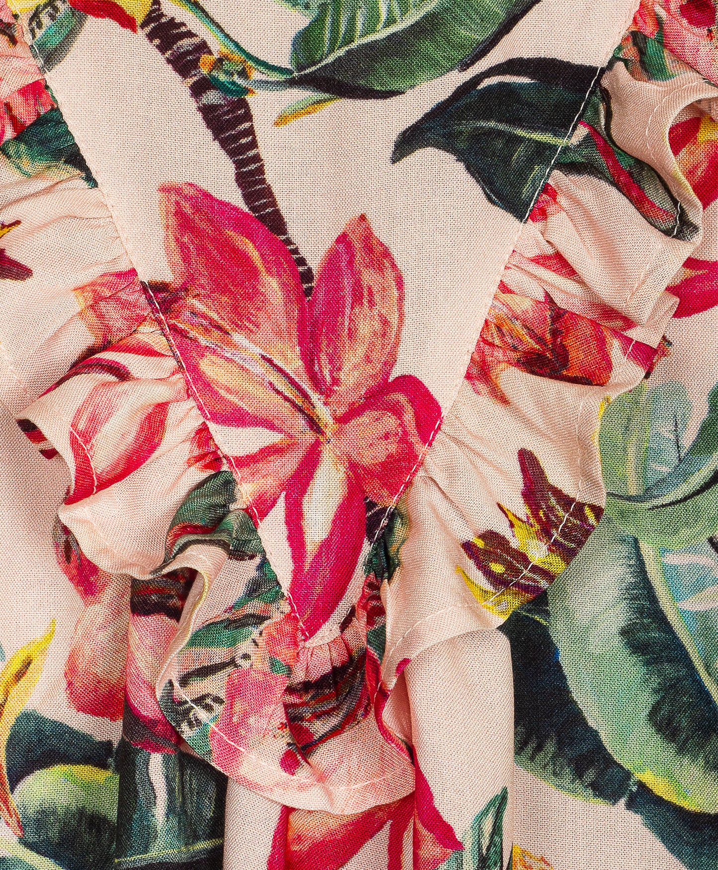 Beach floral print dress with frills at front