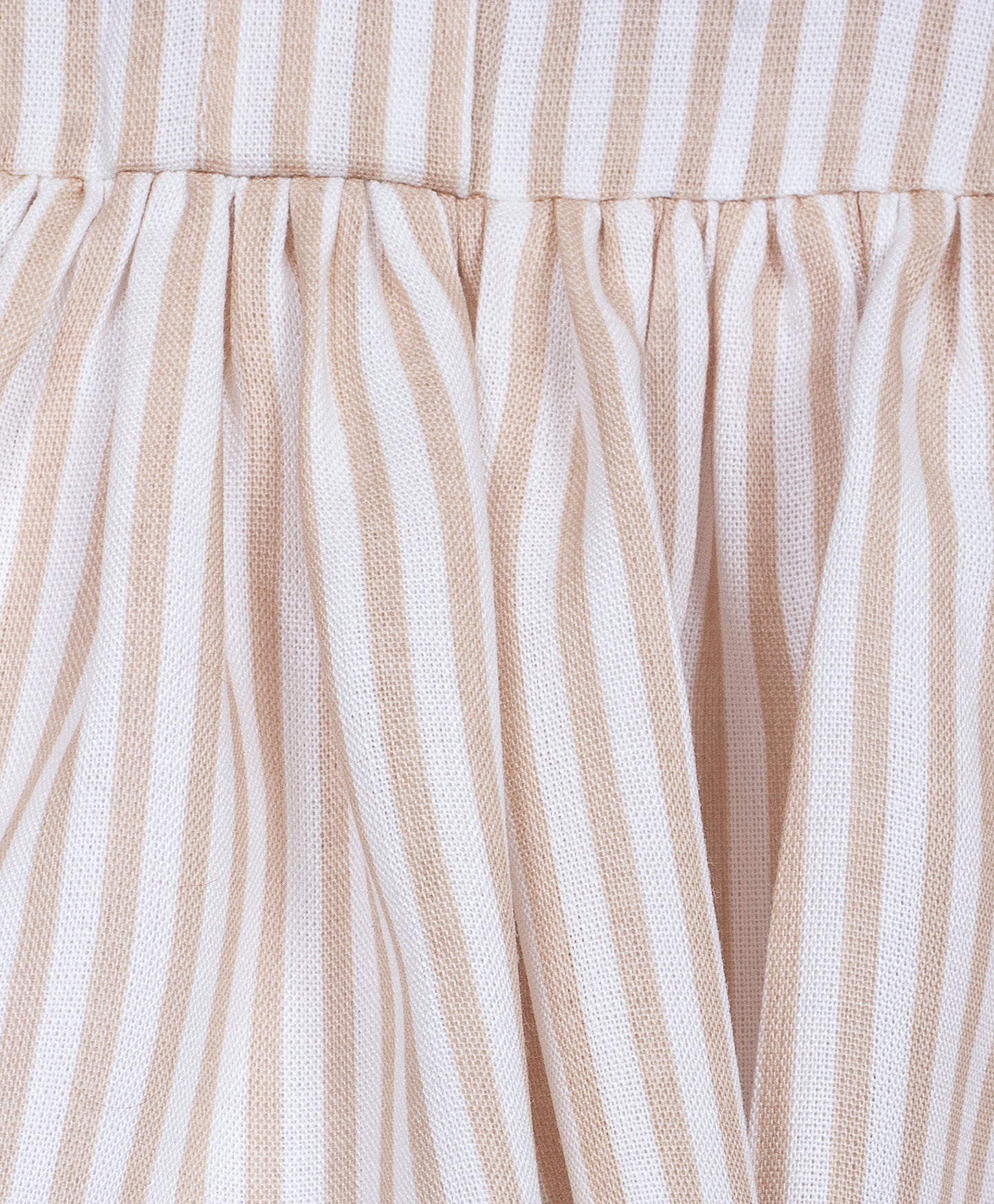 Beige Stripe print dress with contrast collars and frills at flounce