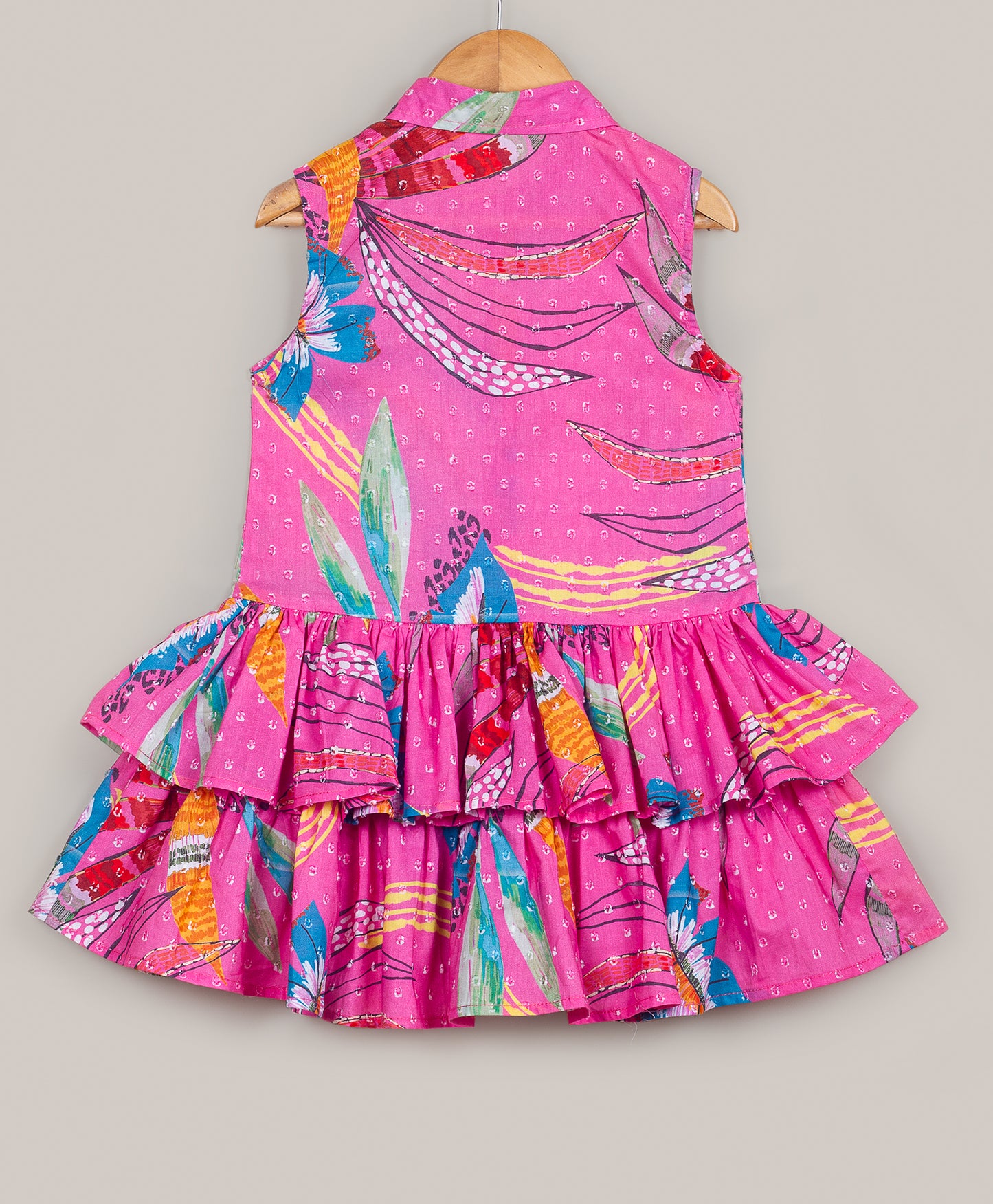 Pink big leaf print dress
