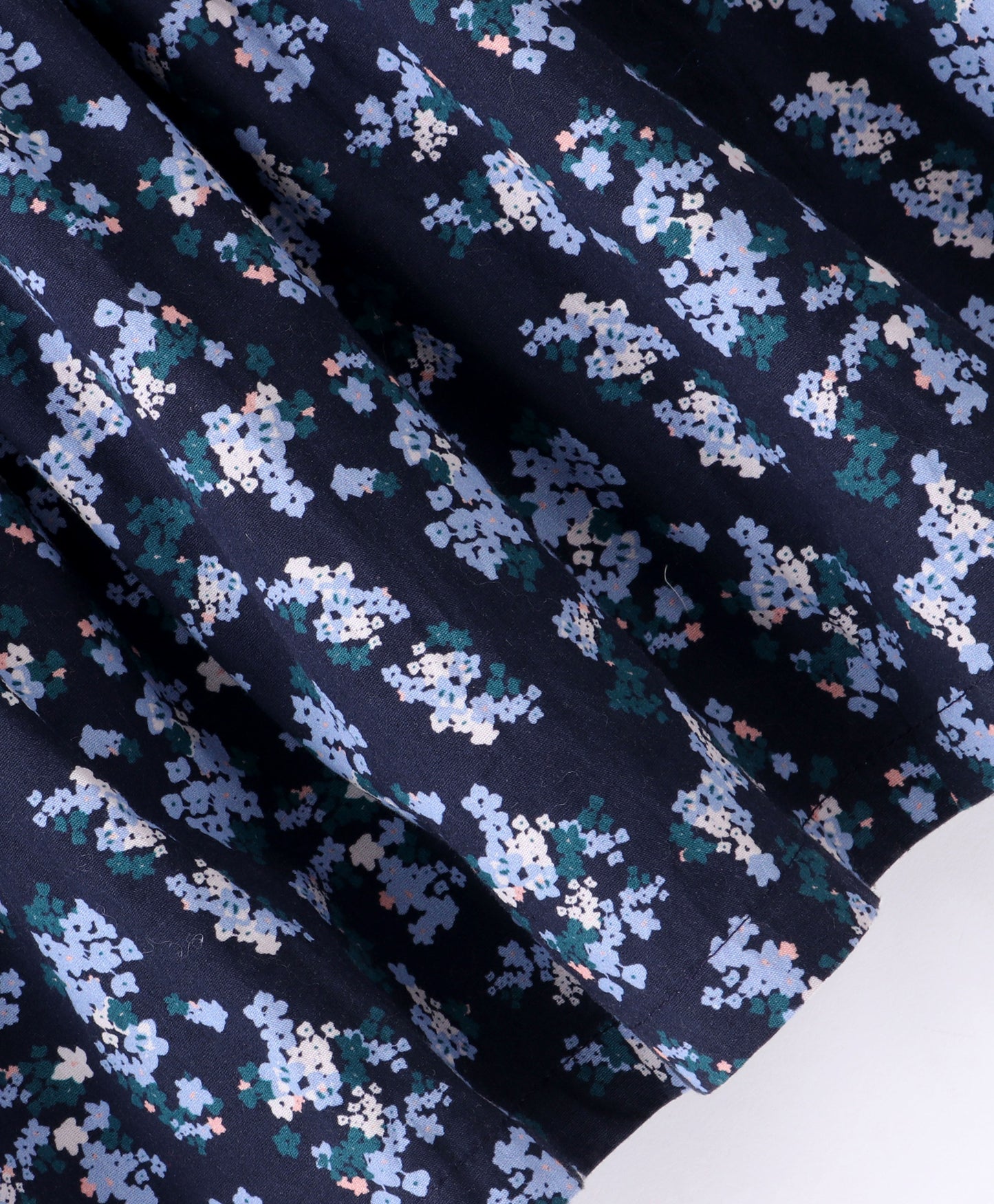 Full Sleeves Seamless Ditsy Floral Printed & Frill Detailed Fit & Flare Dress - Navy Blue