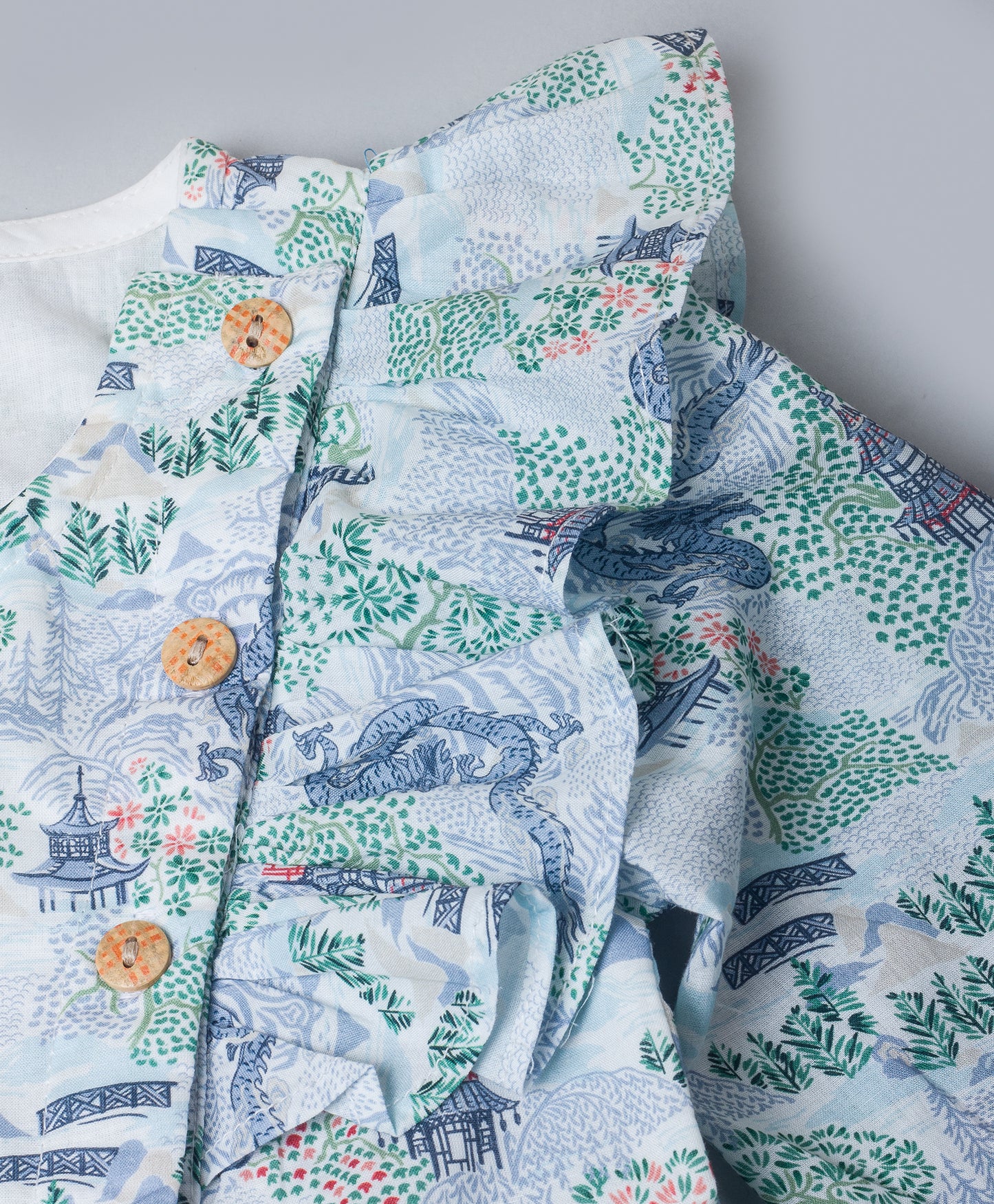 Dress with China Dragon print and Wooden Buttons