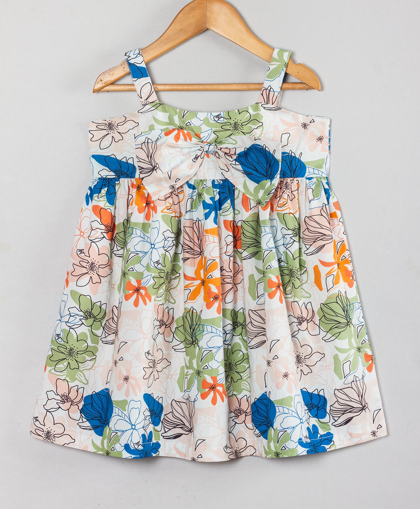 FLORAL PRINT DRESS WITH BIG BOW AT FRONT YOKE