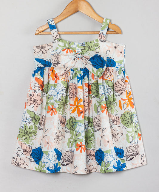 FLORAL PRINT DRESS WITH BIG BOW AT FRONT YOKE