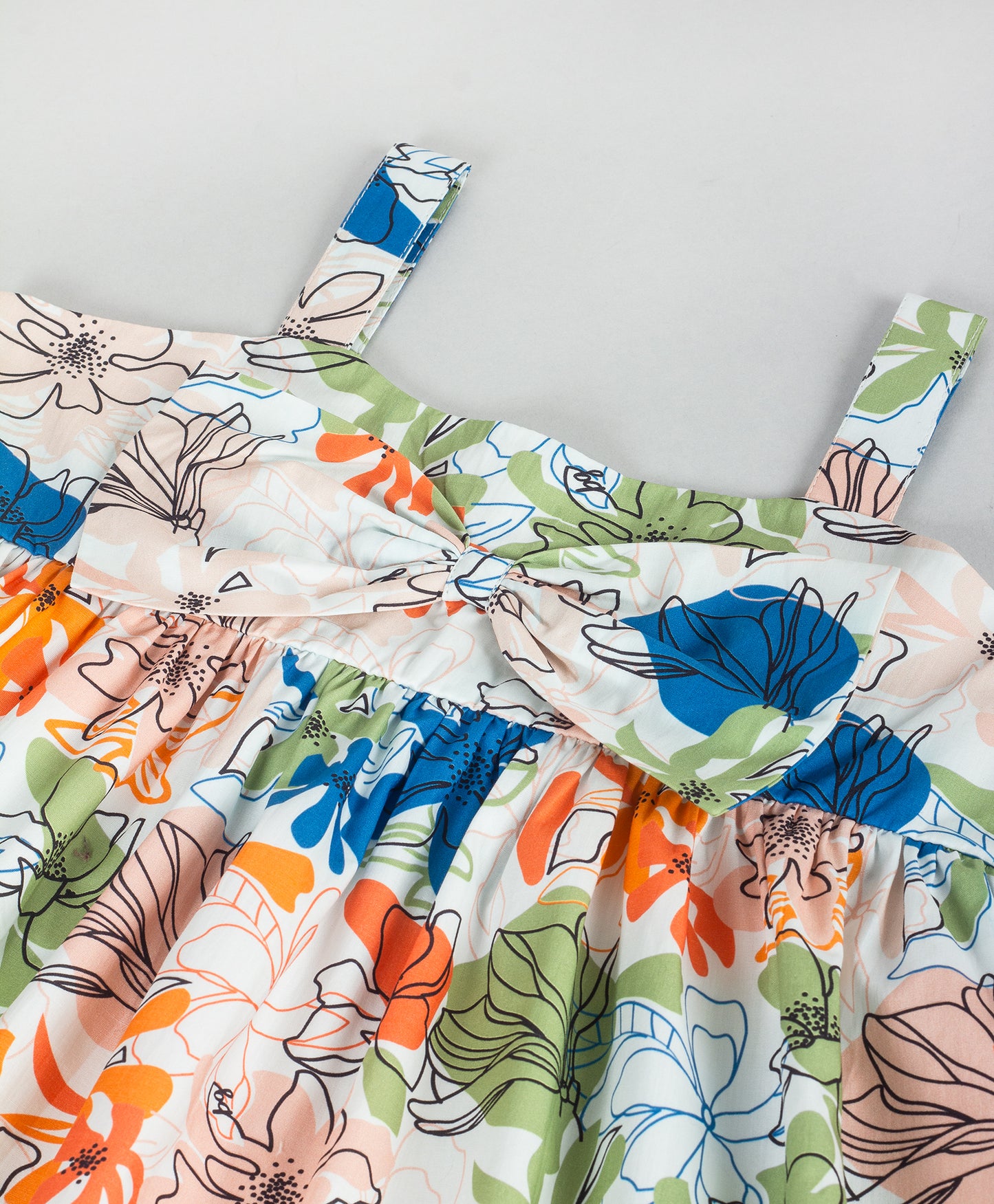 FLORAL PRINT DRESS WITH BIG BOW AT FRONT YOKE