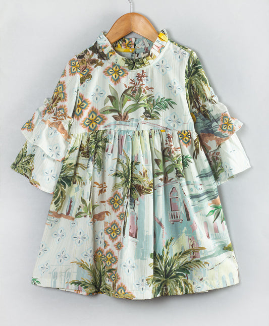 HOUSE AND TREE PRINT DRESS