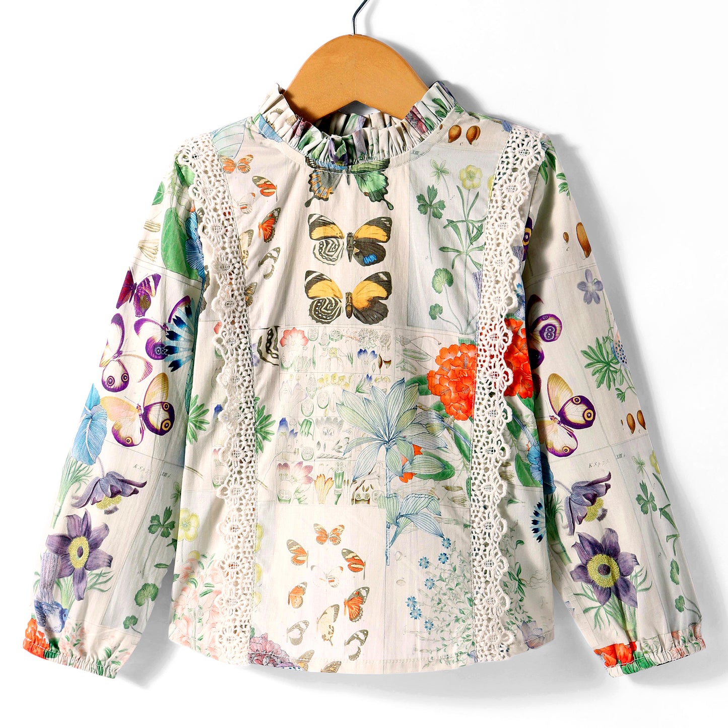 BUTTERFLY PRINT TOP WITH LACES AT FRONT SIDES