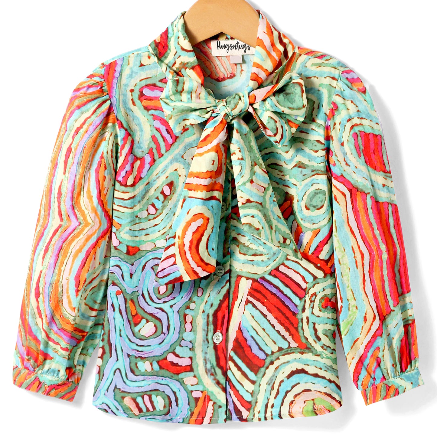 GEOMETRIC PRINT SHIRT STYLE TOP WITH SELF TIE UP AT NECK