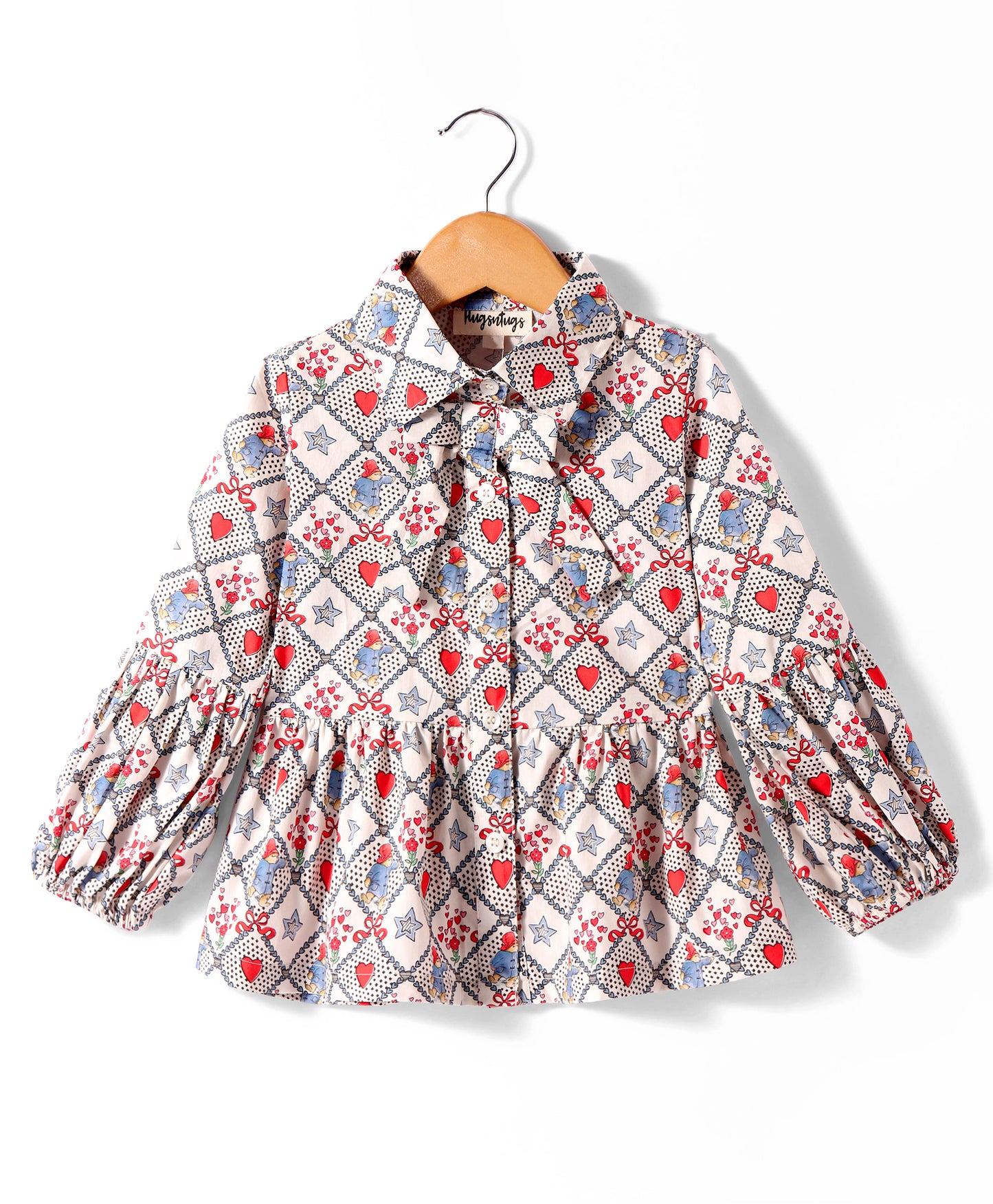 BUSY HEART IN CHECK PRINT WITH BOWTIE AT NECK