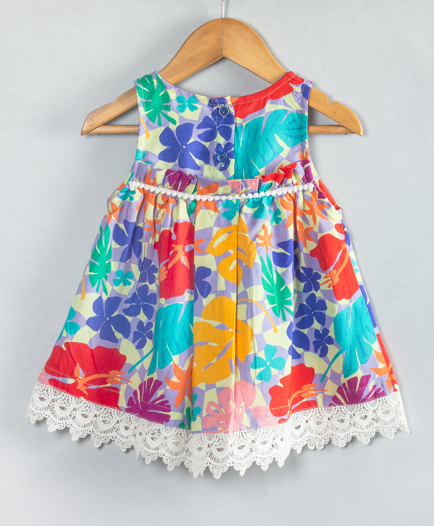 MULTI FLORAL INFANT DRESS WITH LACE AT BOTTOM