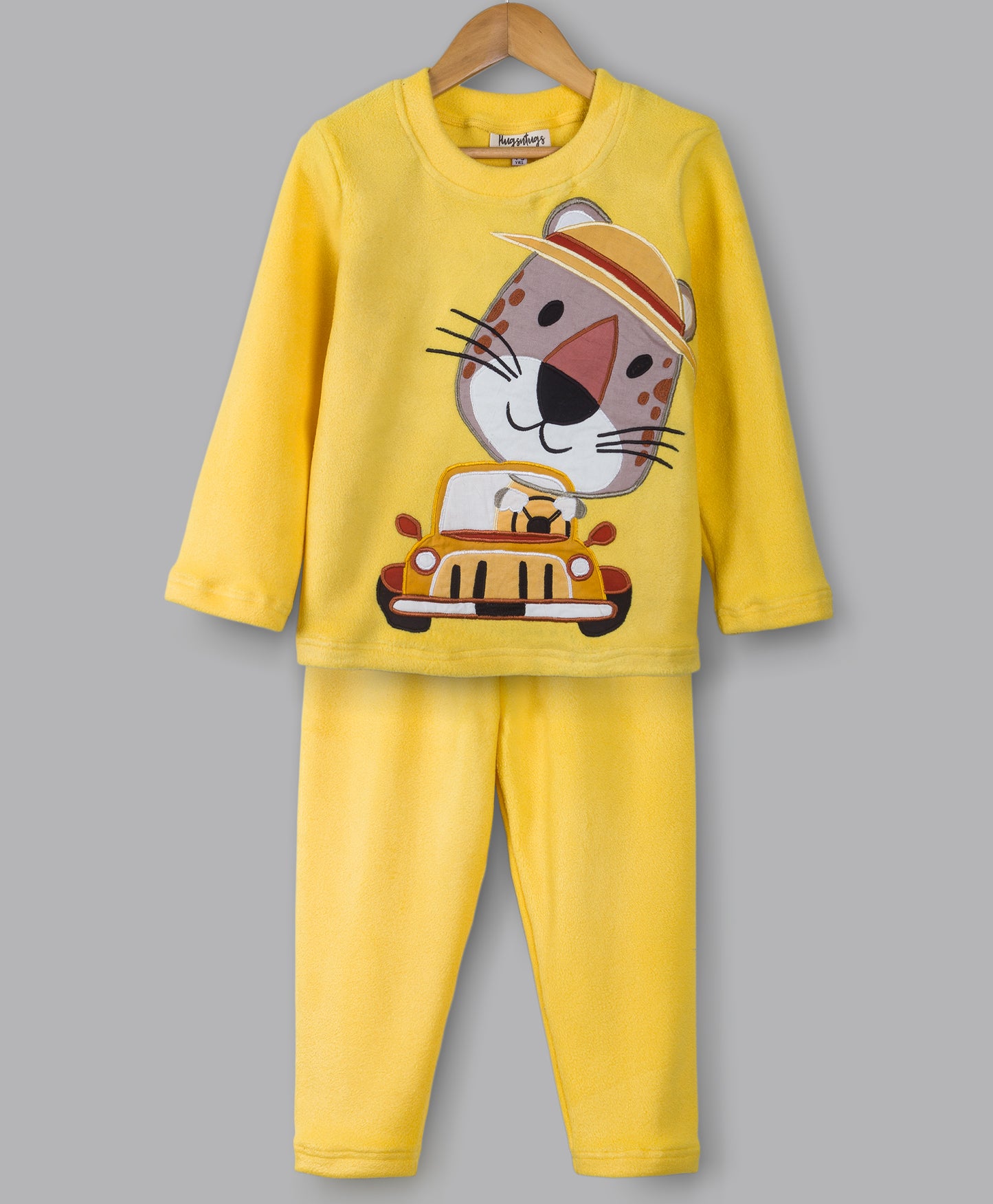 Tiger on a car yellow fleece set