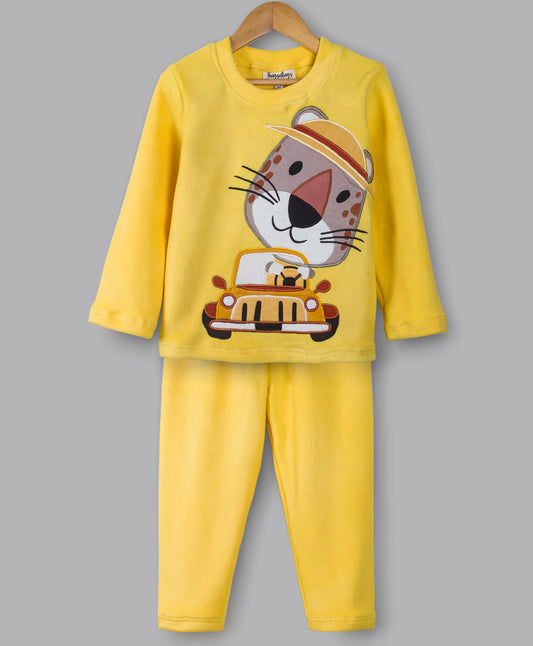 Tiger on a car yellow fleece set