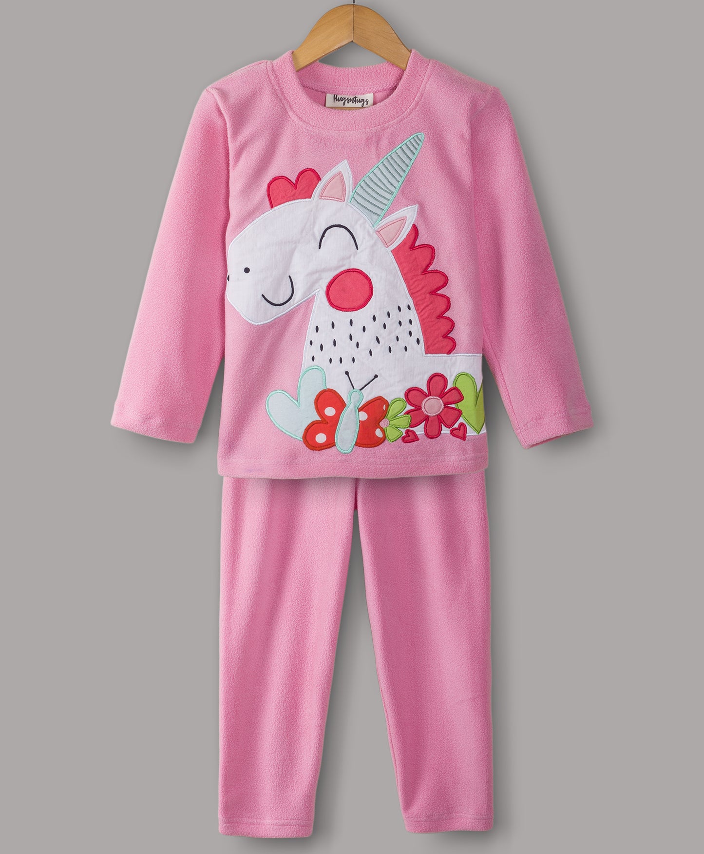 Unicorn patch pink fleece set