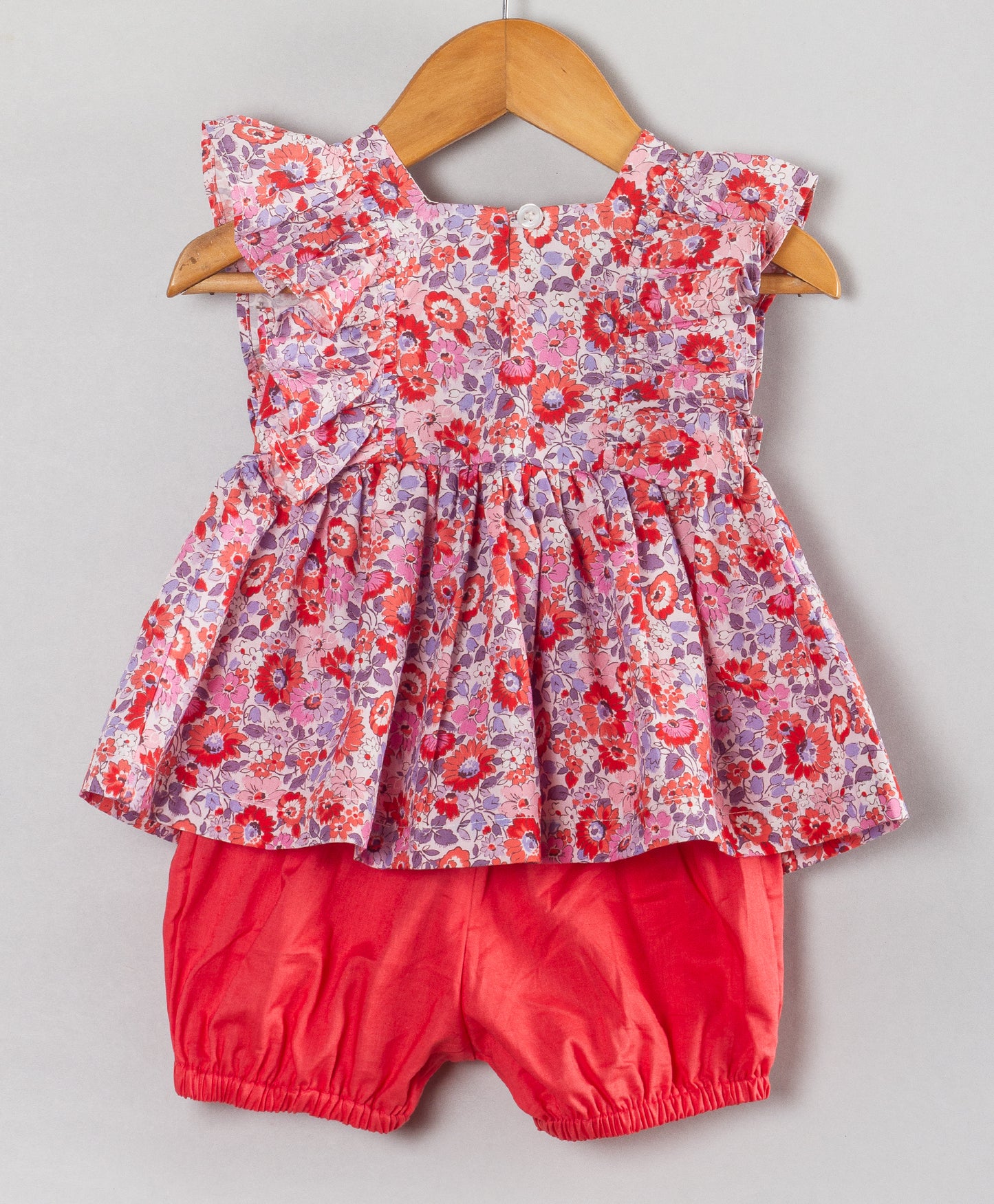 PINK RED FLORAL PRINT INFANT SET
