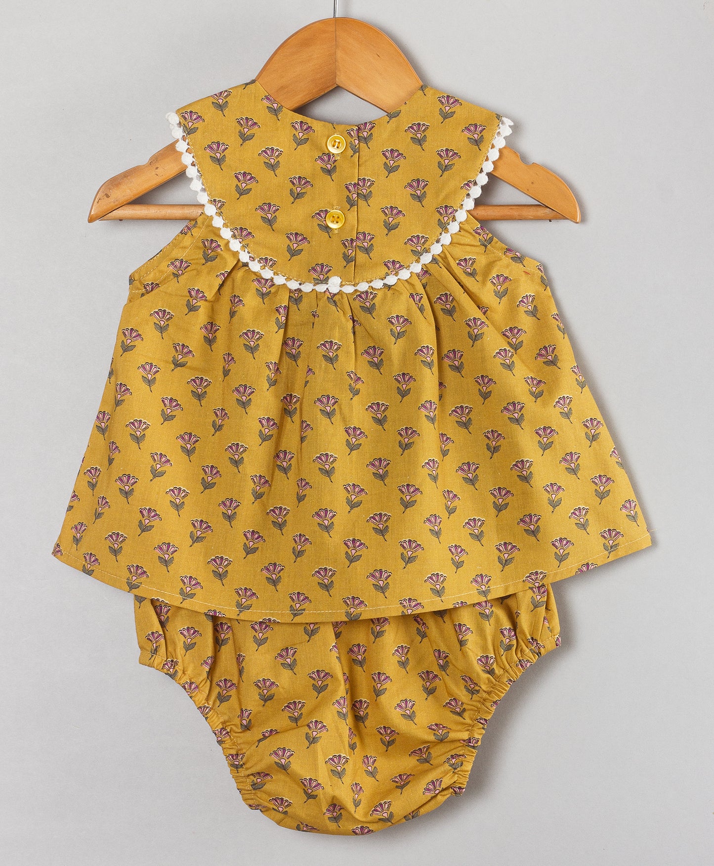 MUSTARD ALL OVER MOTIF PRINT TOP SET WITH BLOOMERS