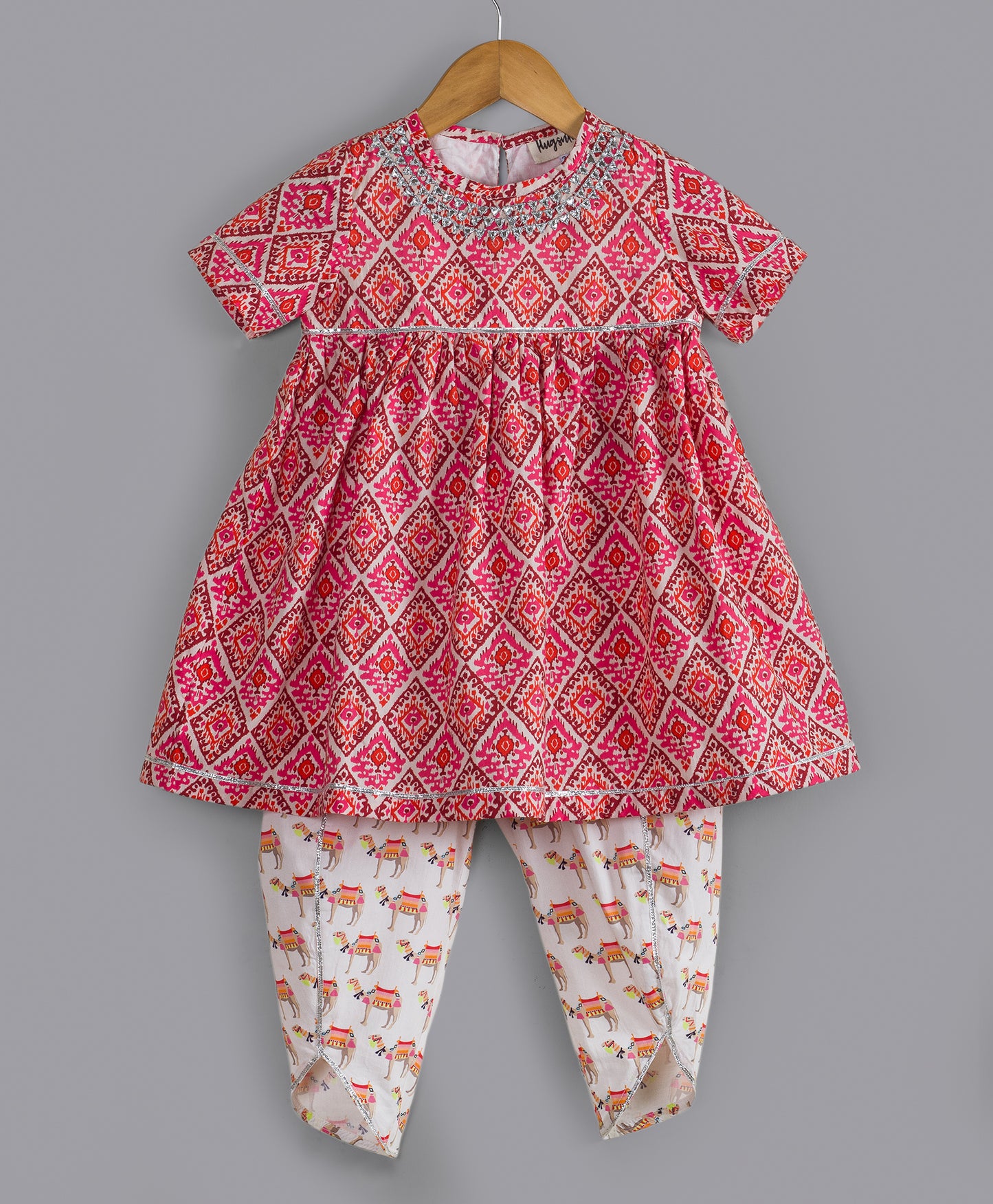 ETHNIC PRINT KURTA WITH CAMEL PRINT DHOTI PANTS