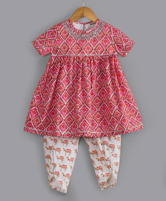 ETHNIC PRINT KURTA WITH CAMEL PRINT DHOTI PANTS