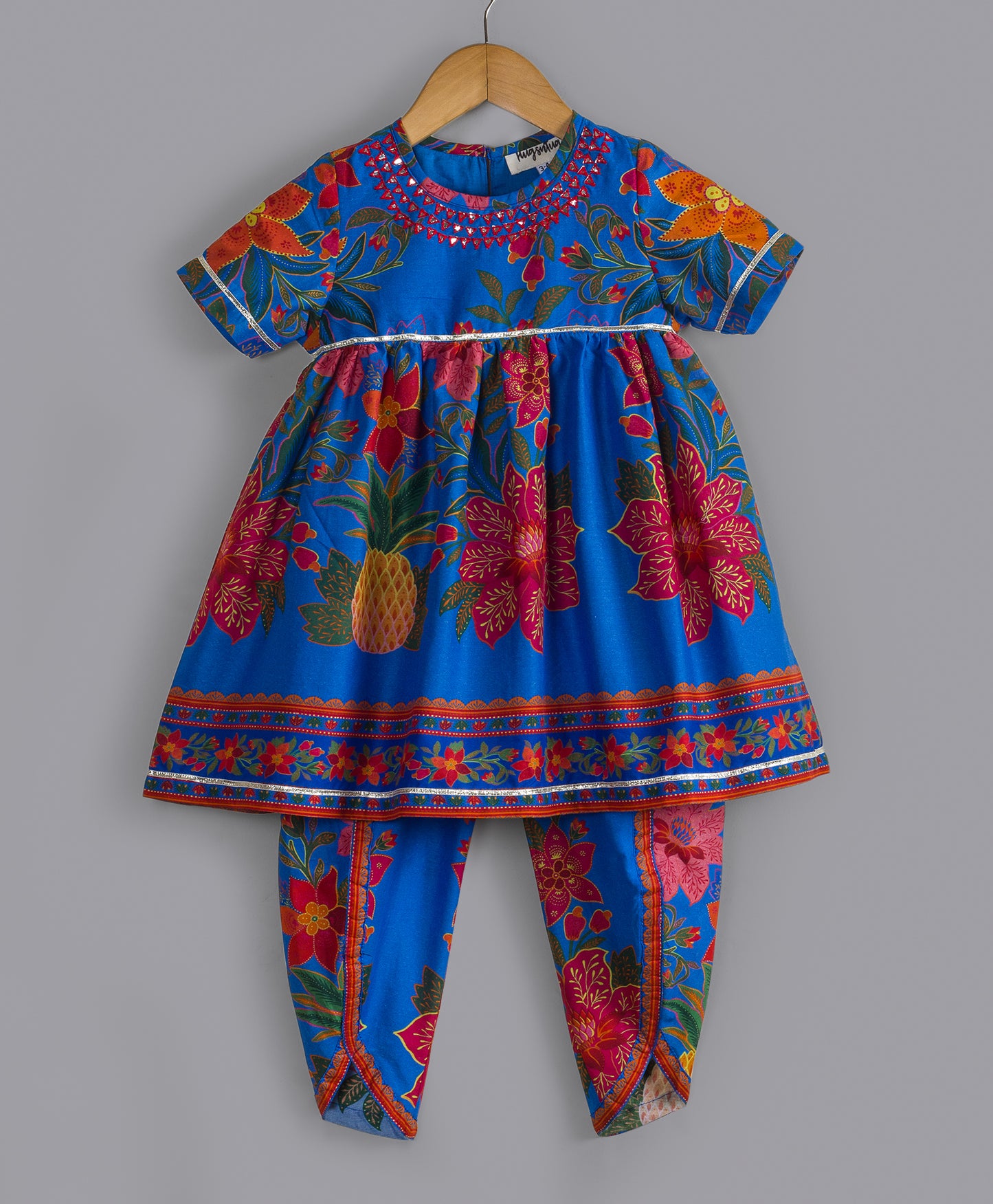 ROYAL BLUE BIG FLORAL KURTA SET WITH MATCHING DHOTI PANTS