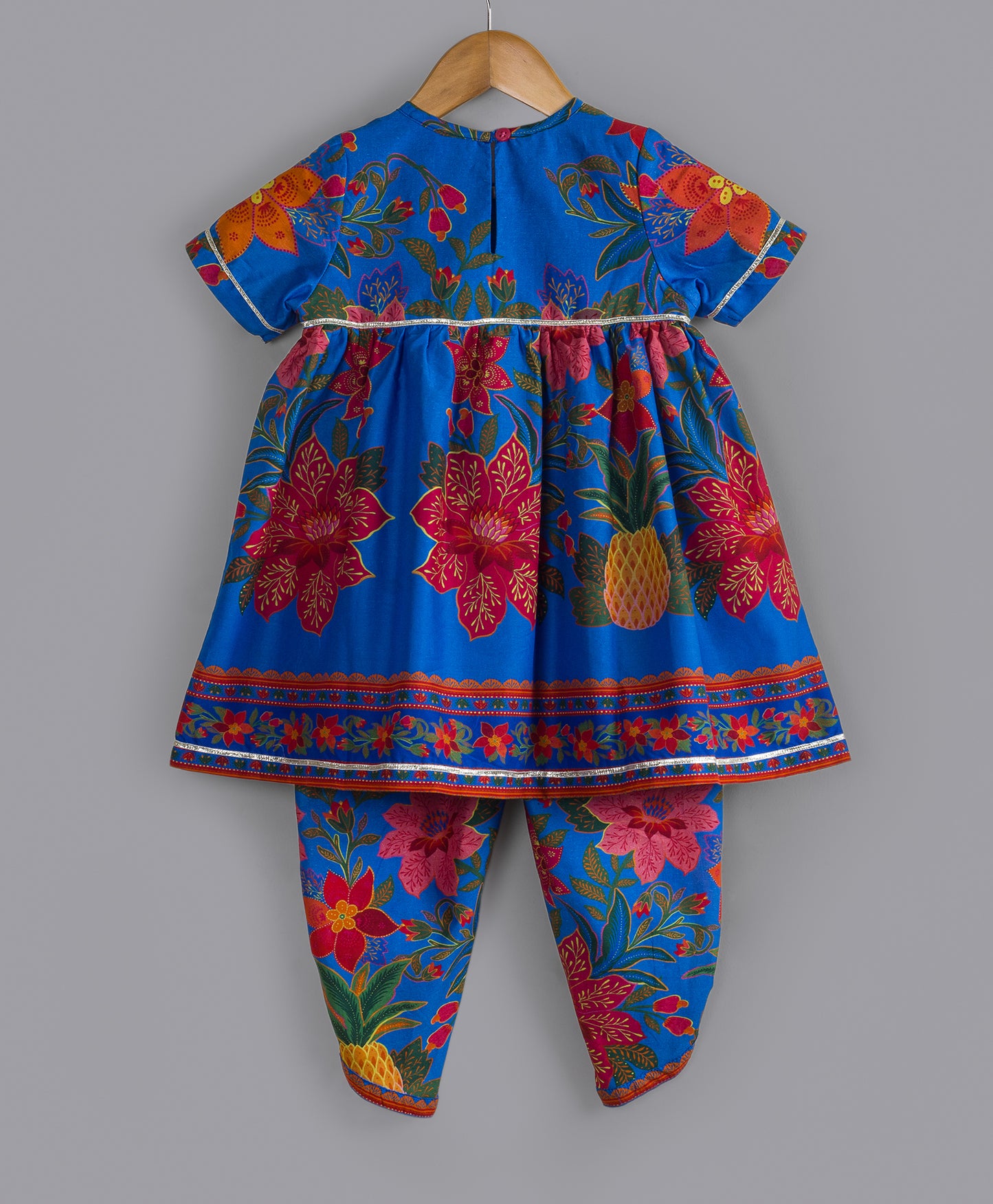 ROYAL BLUE BIG FLORAL KURTA SET WITH MATCHING DHOTI PANTS