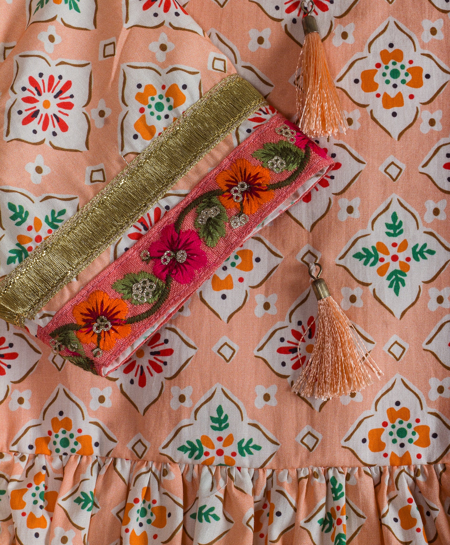 INDIAN MOTIF ALL OVER PRINT 3 PC PEACH KURTA SET