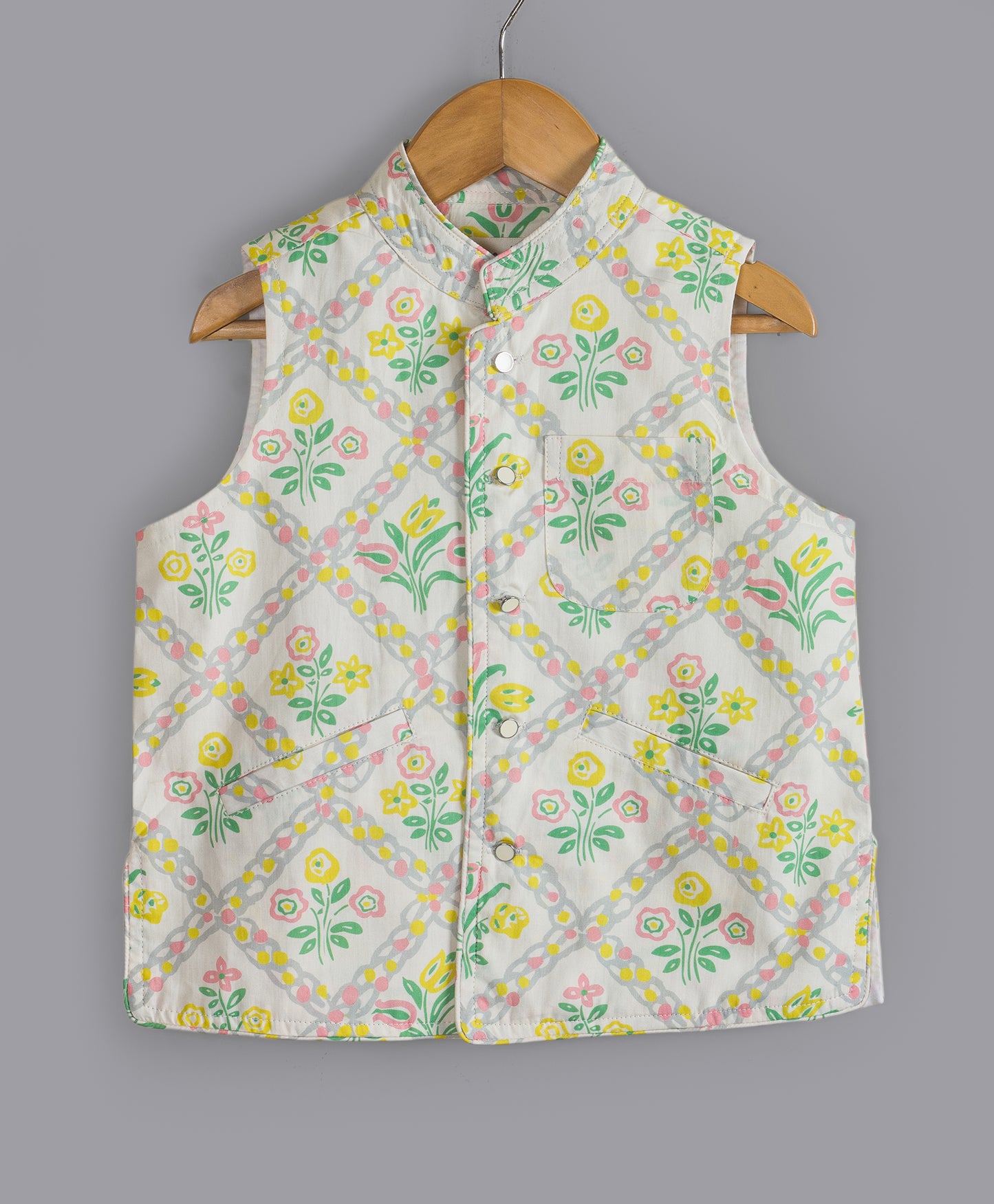 BRIGHT YELLOW KURTA SET WITH ETHNIC PRINT JACKET