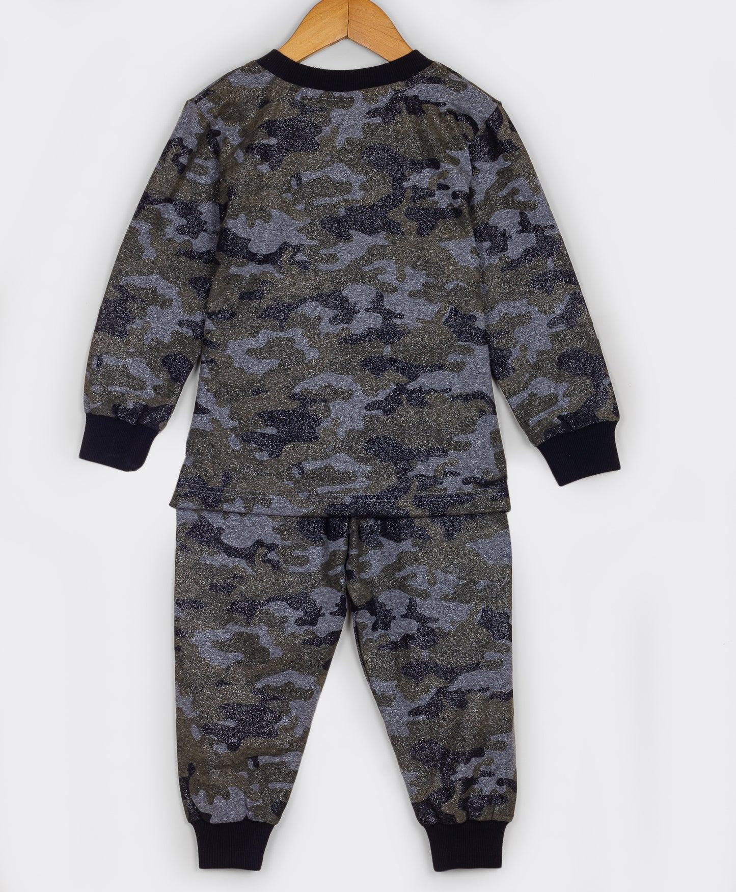 CAMOUFLAGE PRINT JERSEY SET WITH SHEEN FINISH