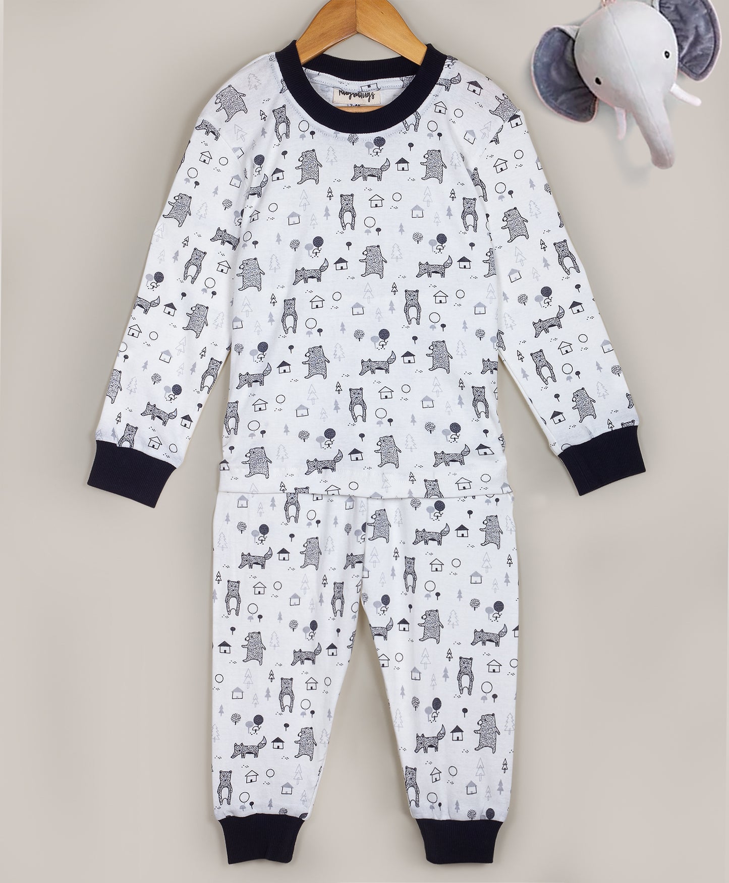ALL OVER FOX AND BEAR PRINT JERSEY SLEEP SET