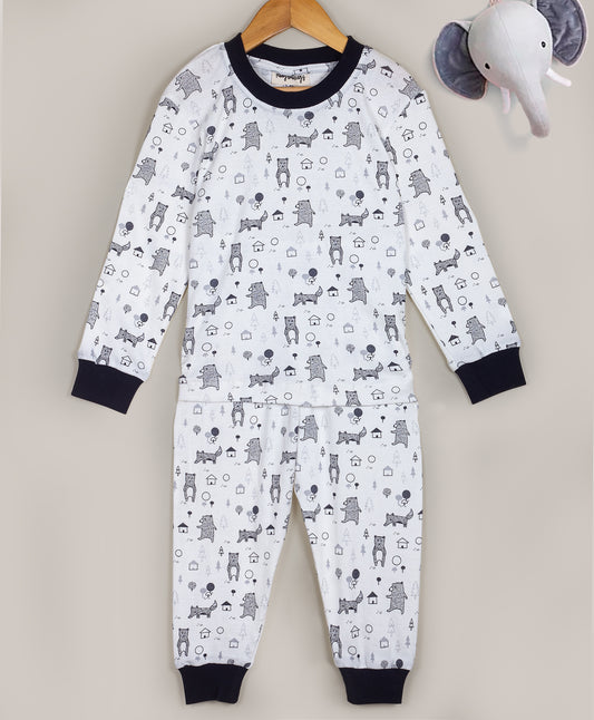 ALL OVER FOX AND BEAR PRINT JERSEY SLEEP SET