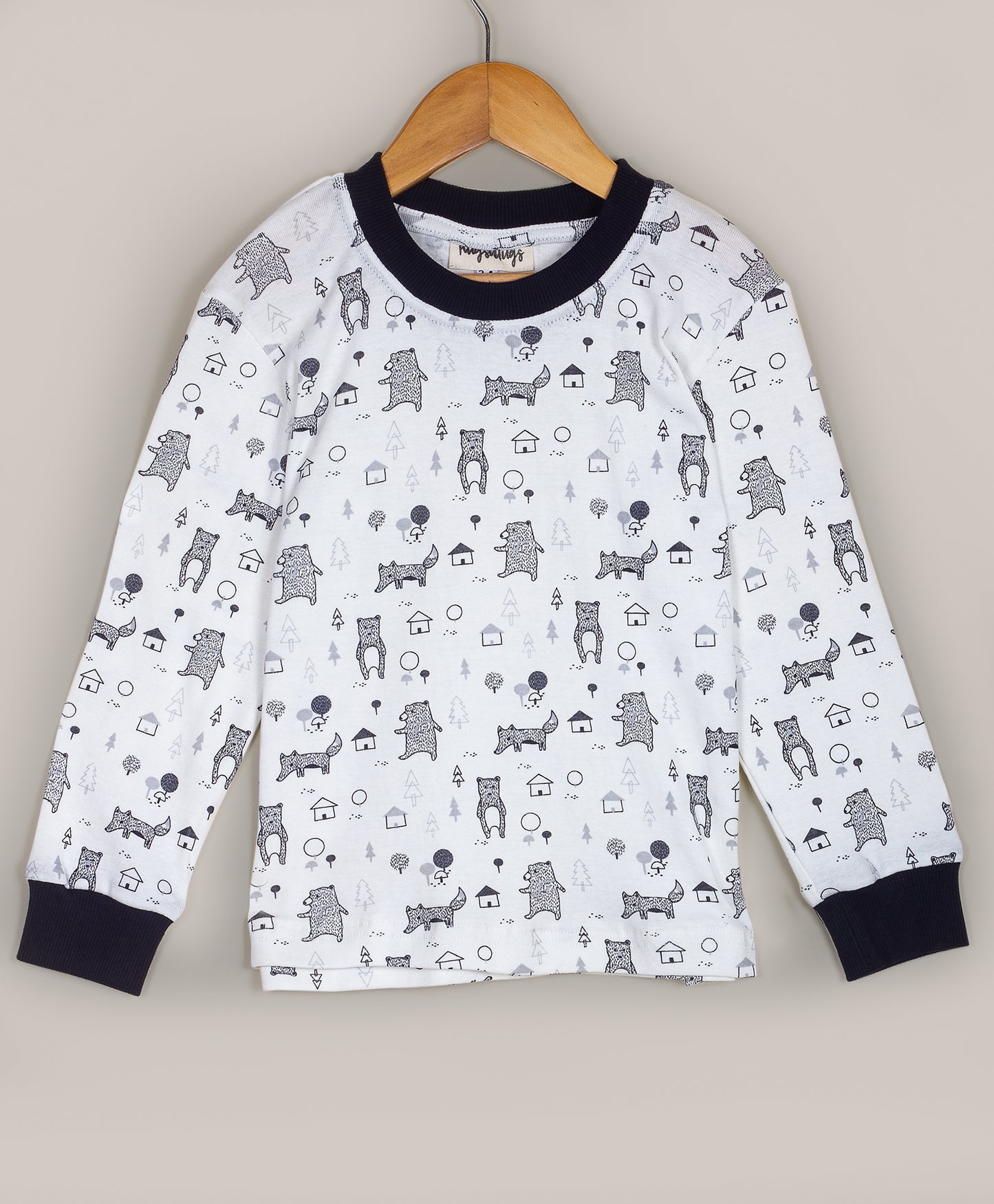 ALL OVER FOX AND BEAR PRINT JERSEY SLEEP SET