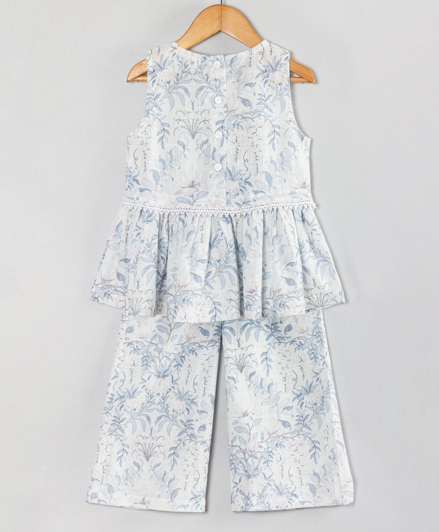 PASTEL LEAF PRINT COORD SET WITH LACE AT WAIST SEAM