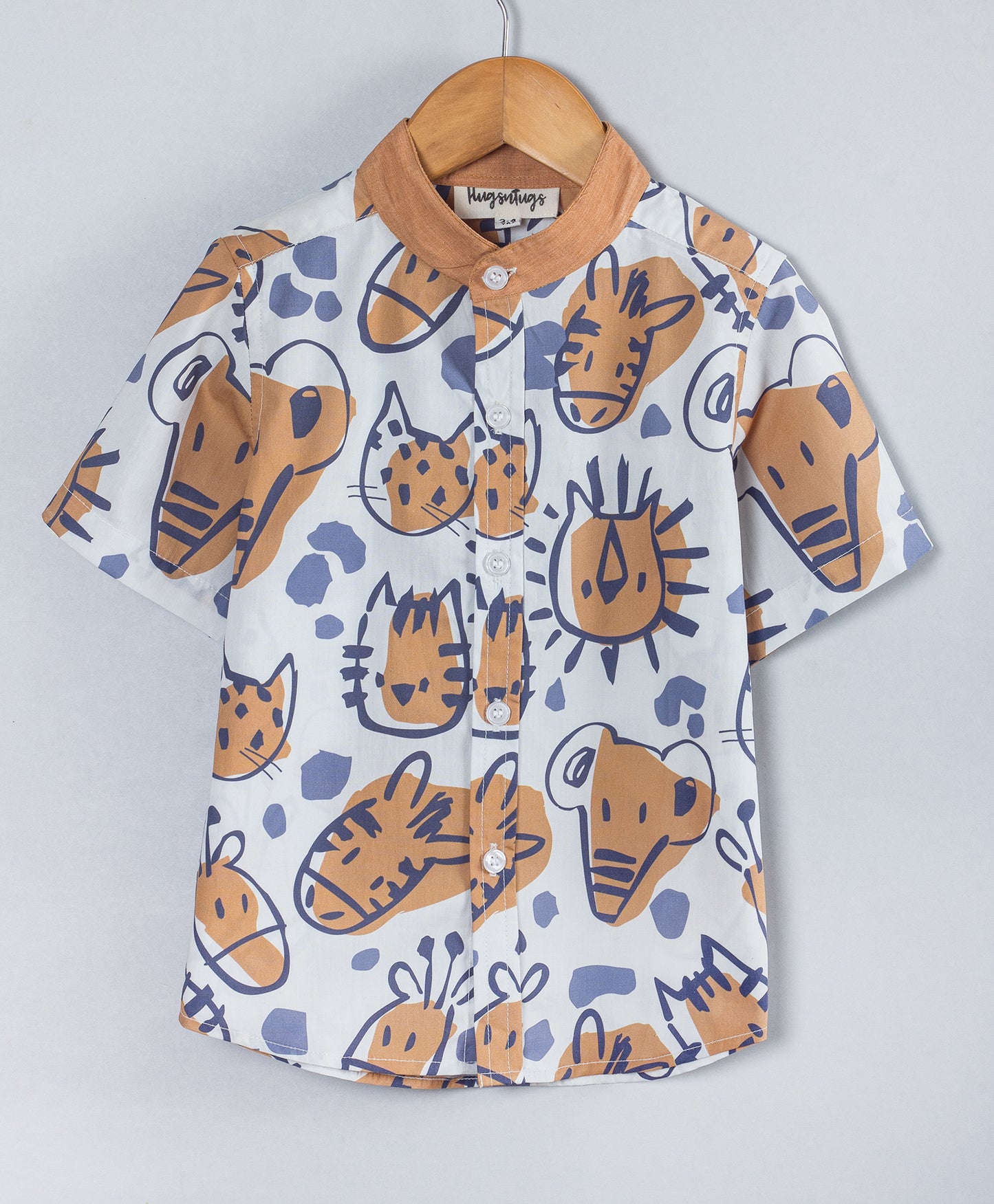 ANIMAL PRINT BOYS SHIRT WITH MANDARIN COLLARS
