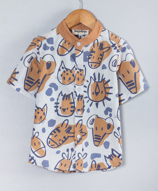 ANIMAL PRINT BOYS SHIRT WITH MANDARIN COLLARS