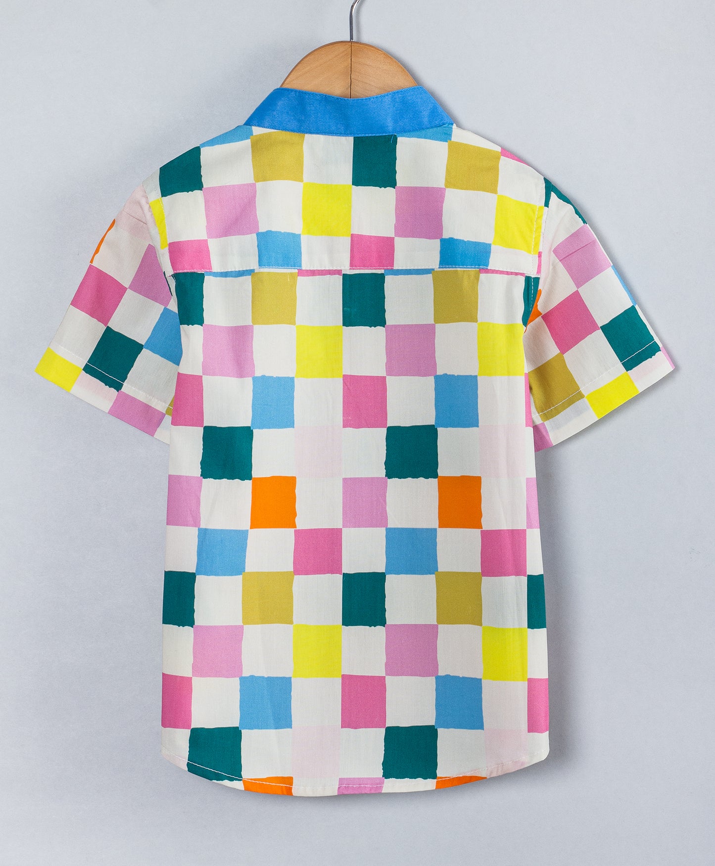 COLOURFUL PLAID PRINT BOYS SHIRT WITH MANDARIN COLLARS